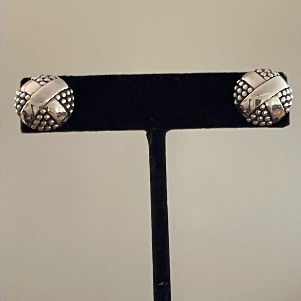 LAGOS 'X' Round Button Stud Earrings Sterling Silver